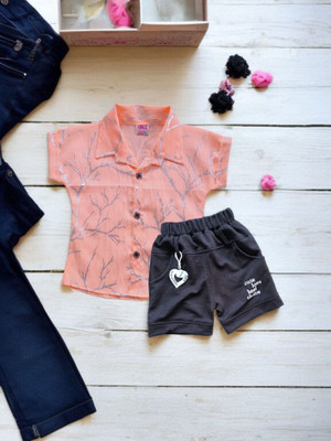 BERRYHOUSE Baby Girls Casual Top Shorts(ORANGE)
