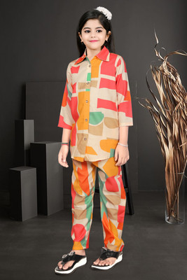 Amreliya Enterprise Girls Disney Princess Party(Festive) Top Pant(ORANGE)