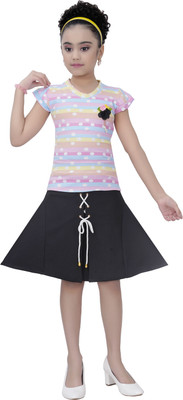 CLOTH ADDA Girls Party(Festive) Top Skirt(Pink)
