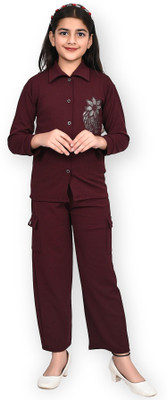 VKB Girls Casual Top Pant(Maroon)