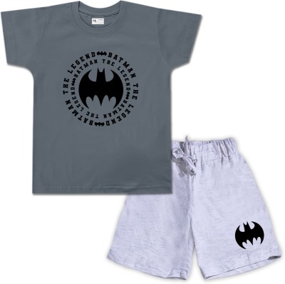 MINUTE MIRTH Boys Batman Casual T-shirt Shorts(CHARCOAL)