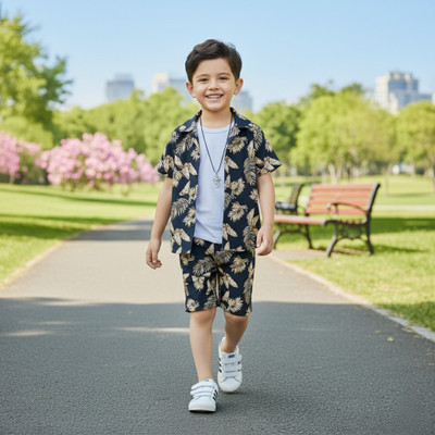 orsang Boys & Girls Casual Shirt Shorts(Black)