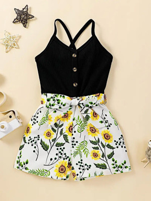 HouseOfCommon Baby Girls Party(Festive) Belt Shorts, Top(Black)