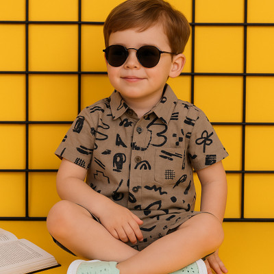 PROVOGUE Boys Casual Shorts Shirt(Brown)