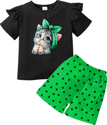 HouseOfCommon Girls Casual T-shirt Shorts(GREEN)