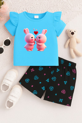 BubbleTwyst Girls Casual T-shirt Shorts(Skyblue)