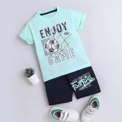 MUSNAHGARMENTS Boys Casual T-shirt Shorts(Light Green)