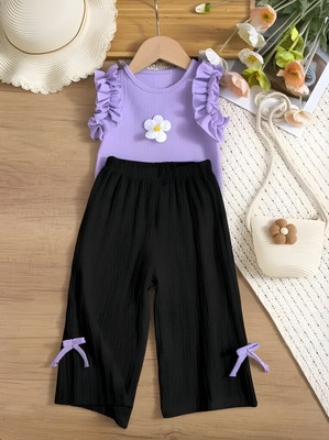 Z NEW KOLPONA FASHION Baby Girls Casual Top Trouser(Moonpetal Noir)