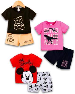 Sahabaj Baby Boys Casual T-shirt Shorts(pink, black, red)