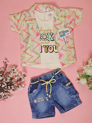 V-MART Girls Casual Top Shorts(Pink)