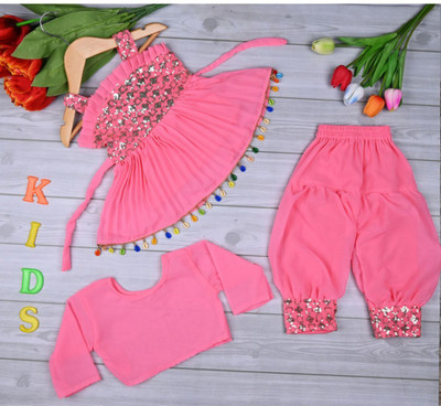 STUMBLE FASHION Baby Girls Party(Festive) Kurta Pant(Pink)