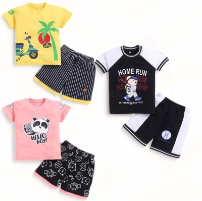 carrydreams Boys Casual T-shirt Shorts(YELLOW_BLACK_ROSE)