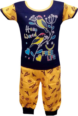 MRBB Baby Girls Sponge Bob Casual T-shirt Track Pants(DARK BLUE)