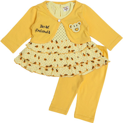 NammaBaby Baby Girls Casual Dress Pyjama(Yellow)