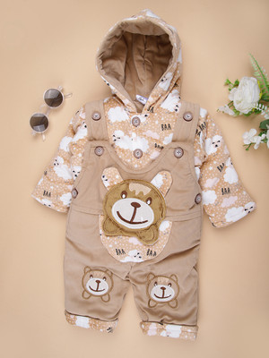 V-MART Baby Boys Casual T-shirt Dungaree(Coffee Brown)