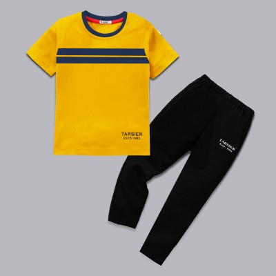 tarsier Boys Casual T-shirt Track Pants(YELLOWFOLD S.SLV_BLACK PANT)