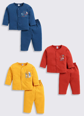 TINY BINY Baby Boys & Baby Girls Casual Top Pyjama(Navy, Cherry,Mustard)