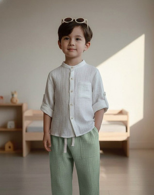 OptNshop Baby Boys Party(Festive) Shirt Pant(White, Green)