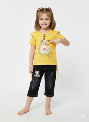 Girijesh Singh Baby Girls Disney Princess Casual Top Jeans(Yellow)