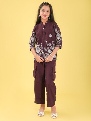 Miss & Chief Girls Casual Shirt Trouser(Wine)