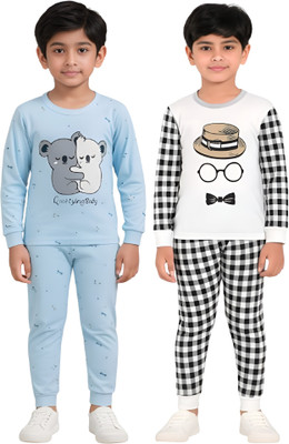 DRUZZEE Boys & Girls Casual T-shirt Pant(Wblue-White)