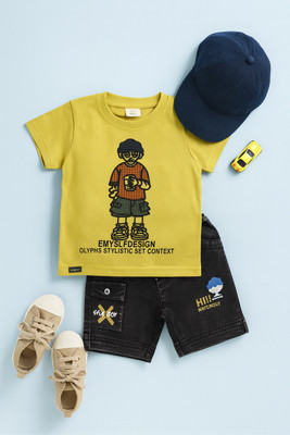 karnika Boys Casual T-shirt Shorts(Yellow)