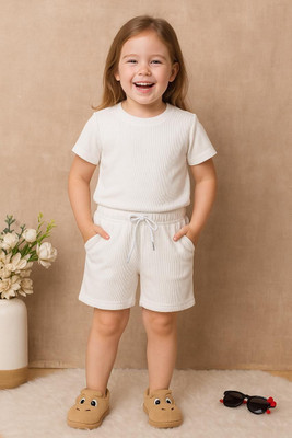 LILASTEX Boys & Girls Casual T-shirt Shorts(White)