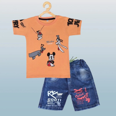 SITGANSUR Boys Mickey Casual T-shirt Shorts(ORANGE)