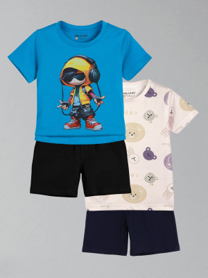 Hellcat Baby Boys Casual T-shirt Shorts(Blue/Beige)