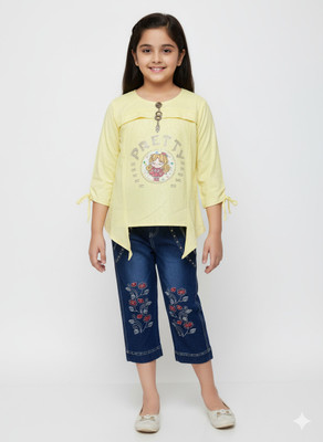 Girijesh Singh Girls Party(Festive) Top Jeans(Yellow)