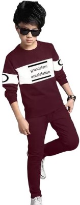 HEYDALS Boys Casual T-shirt Track Pants(Maroon)