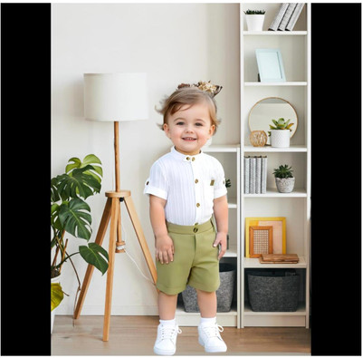 Riyannshi Boys Casual Shirt Pant(Green)