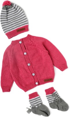 The Original Knit Baby Boys & Baby Girls Casual Sweater Cap, Bootie(Magenta & Off White)