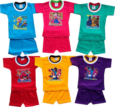 Fly Step Baby Boys & Baby Girls Casual T-shirt Dress, Shorts(Multicolor)