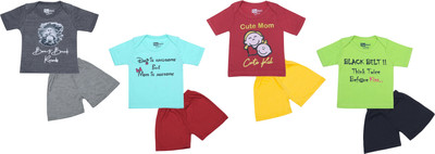 Piku Store Baby Boys & Baby Girls Casual T-shirt Shorts(Aqua Blue, Grey, Rose Red, Lime Green)