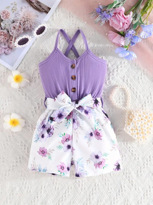 AVOVU Baby Girls Party(Festive) Belt Shorts, Top(Lavender)