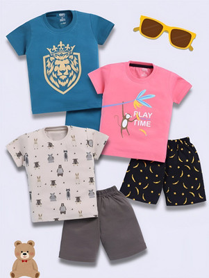 Blushh Berry Boys Casual T-shirt Shorts(Green, Pink, Beige, Black)