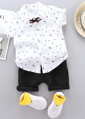 Kidsbrity Baby Boys & Baby Girls Party(Festive) Shirt Shorts(STAR WHITE BLACK)