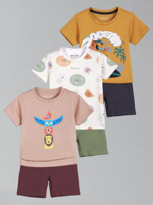 Hellcat Baby Boys Casual T-shirt Shorts(Pink/Cream/Yellow)