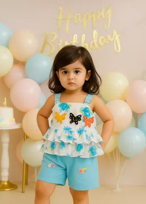 Vinay creation Baby Girls Casual Top Shorts(BLUE SHOULDER STRAP TOP&Short)