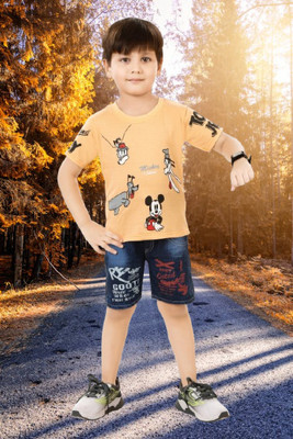 Worton Fashion Boys Casual T-shirt Shorts(Orange Mickey)