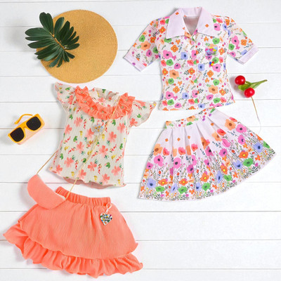 HALDER Baby Girls Casual Top Skirt(Orange & Pink)