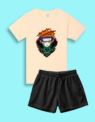 Nusyl Boys Casual T-shirt Shorts(Beige & Black)