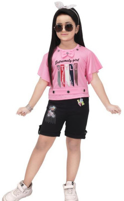 JY TRADERS Baby Girls Party(Festive) Top Shorts(Pink)