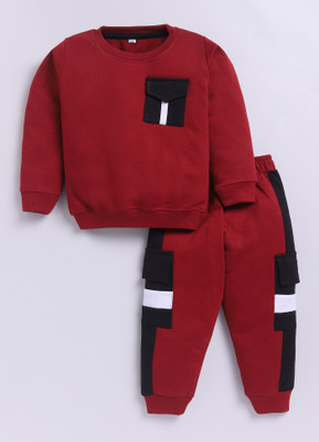 carrydreams Boys & Girls Casual T-shirt Trouser(MAROON_BLACK)