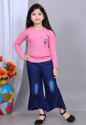 MT SAHIN DRESS Girls Casual Top Jeans(Pink)
