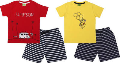 ShaishavWears Baby Boys Casual T-shirt Shorts(Red - Yellow)