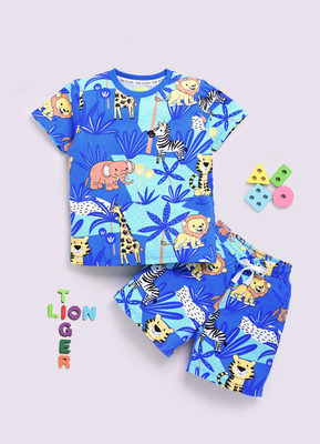 Dear to dad Baby Boys Casual T-shirt Shorts(Blue-Jungle)