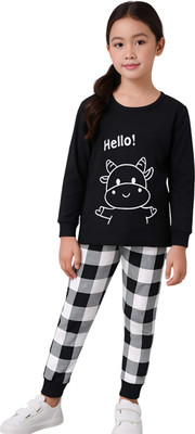 DRUZZEE Boys & Girls Casual T-shirt Pant(Black)