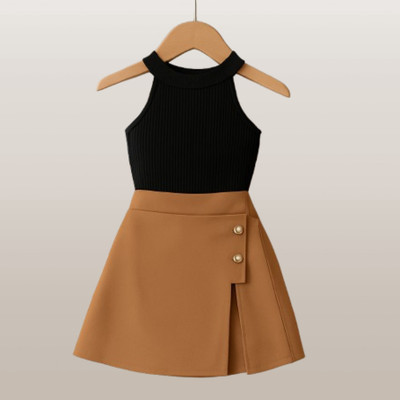 RIYANSHI Girls Casual Top Skirt(Black, Brown)